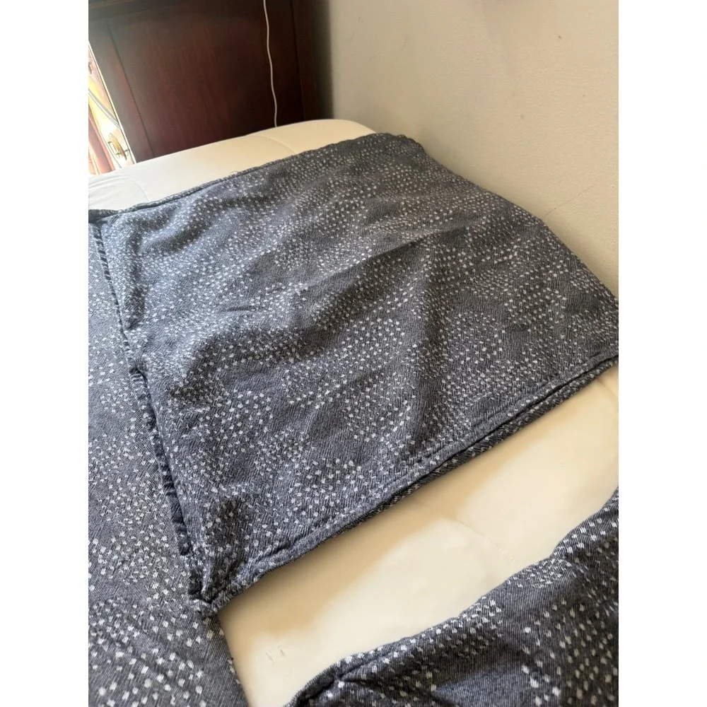 West Elm King Duvet Cover and Euro Sham Set Navy Blue Organic Cotton Jacquard